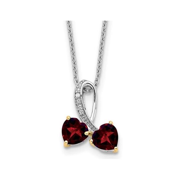 1.40 Carat (ctw) Garnet Twin Heart Pendant Necklace in Sterling Silver with Ch